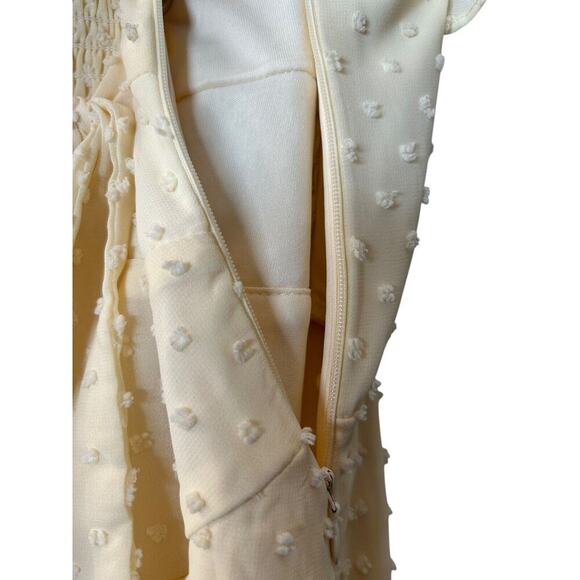 Lulus Dress Size Large Be a Dear Tie Front Mini in Cream Smocked Back Swiss Dot - Picture 6 of 14